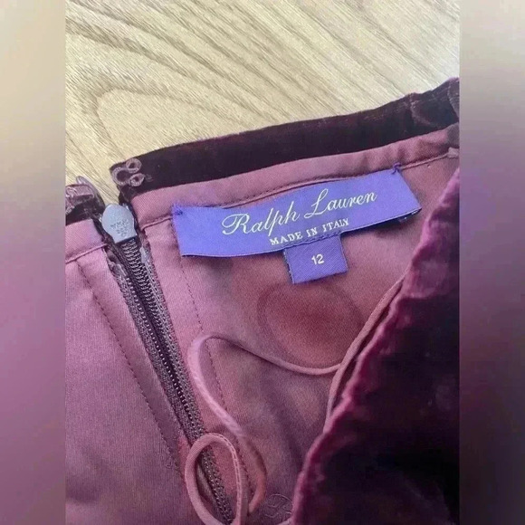 Ralph Lauren Collection Velvet Cocktail Dress 12 Maroon Red Midi Strapless Silk - Picture 9 of 12